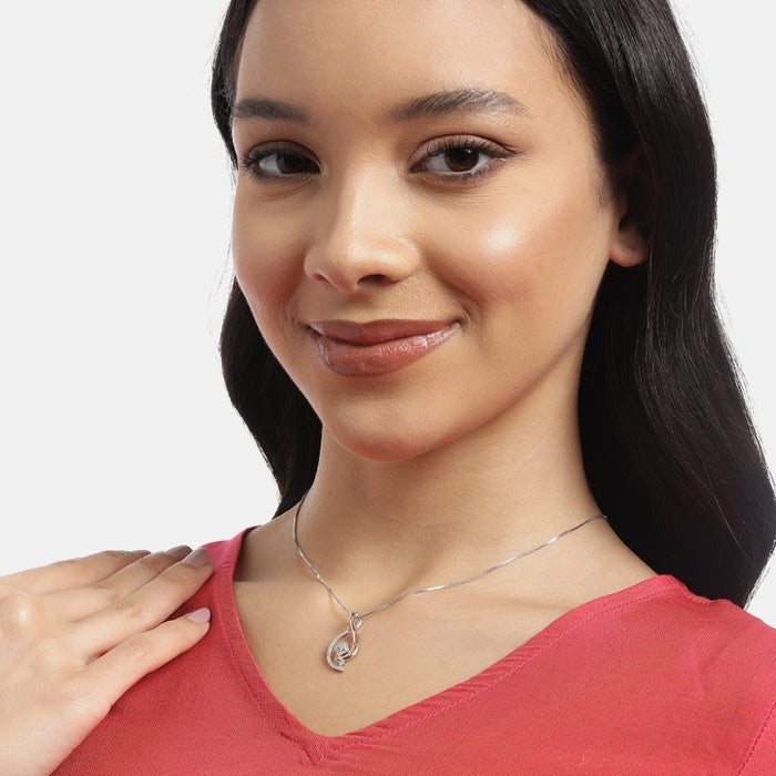 Dual Tone CZ Abstract Elegance 925 Sterling Silver Pendant with Chain