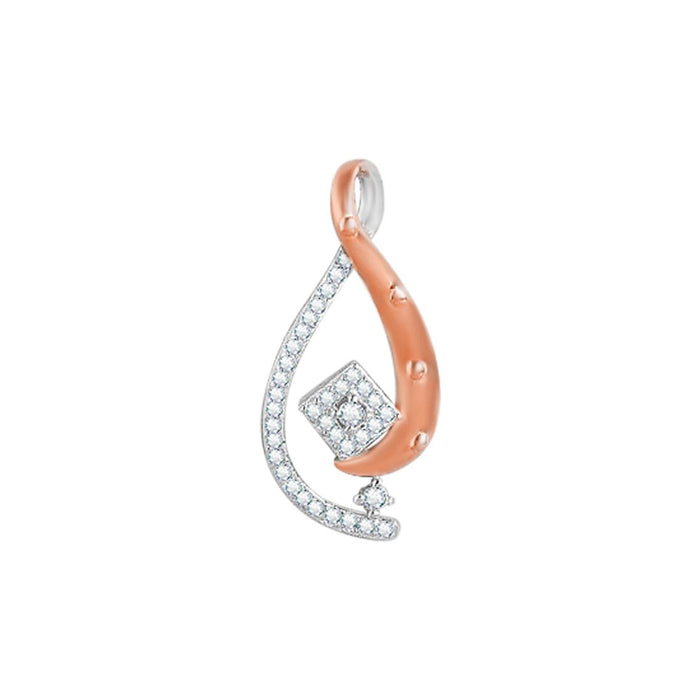 Dual Tone CZ Abstract Elegance 925 Sterling Silver Pendant with Chain