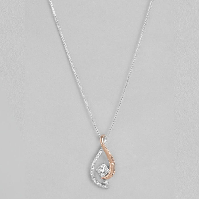 Dual Tone CZ Abstract Elegance 925 Sterling Silver Pendant with Chain