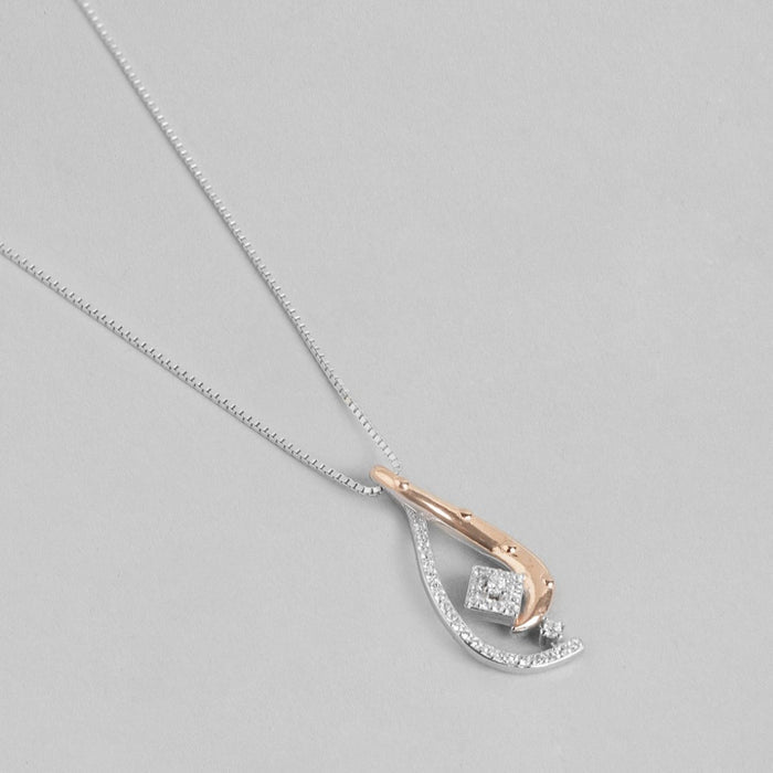 Dual Tone CZ Abstract Elegance 925 Sterling Silver Pendant with Chain