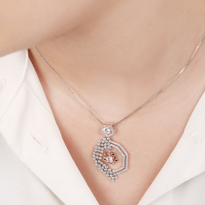 Dual Tone CZ Brilliance 925 Sterling Silver Pendant with Box Chain
