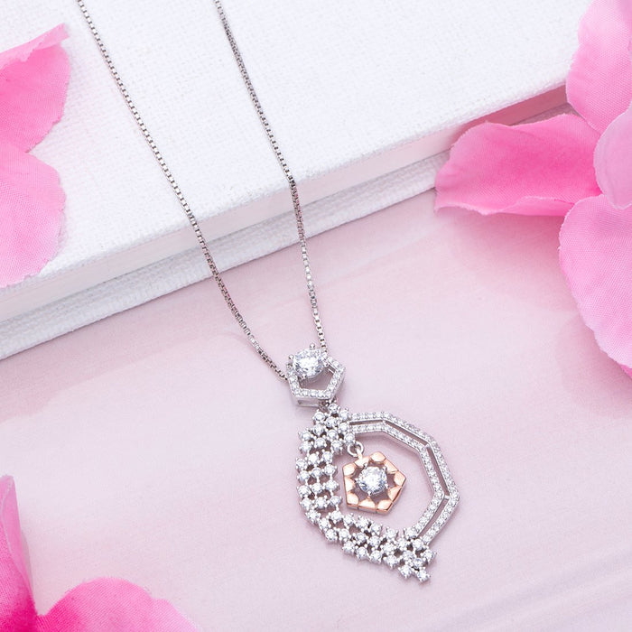 Dual Tone CZ Brilliance 925 Sterling Silver Pendant with Box Chain