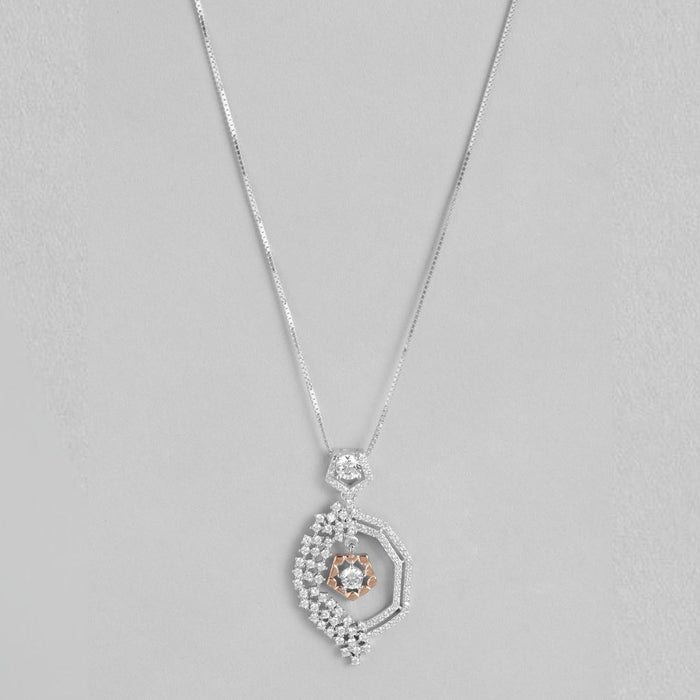Dual Tone CZ Brilliance 925 Sterling Silver Pendant with Box Chain