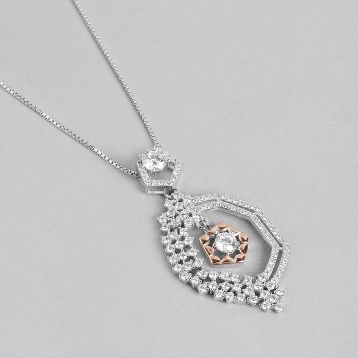 Dual Tone CZ Brilliance 925 Sterling Silver Pendant with Box Chain