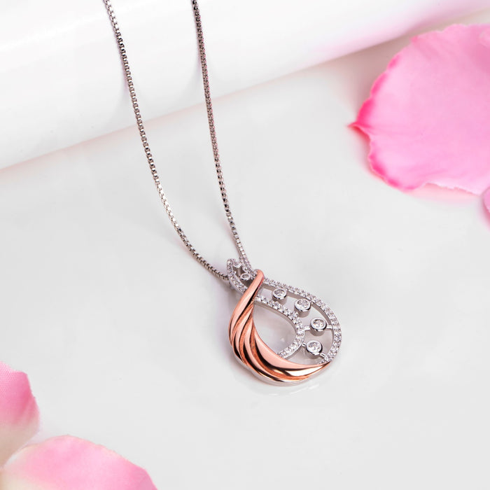 Dual Tone CZ Elegance 925 Sterling Silver Pendant with Chain