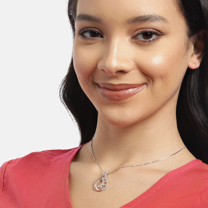 Dual Tone CZ Elegance 925 Sterling Silver Pendant with Chain
