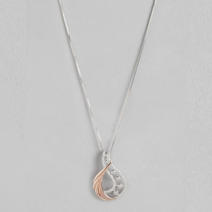 Dual Tone CZ Elegance 925 Sterling Silver Pendant with Chain