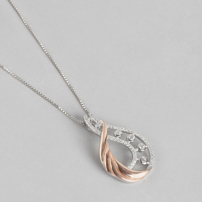 Dual Tone CZ Elegance 925 Sterling Silver Pendant with Chain