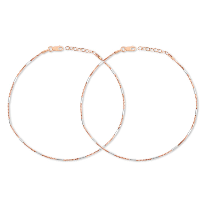 Dual Tone Elegance 925 Sterling Silver Anklet with Box Chain