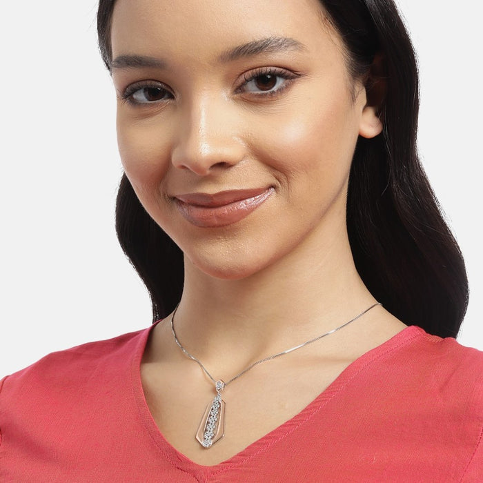 Dual Tone Floral CZ Blossom Abstract 925 Sterling Silver Pendant with Chain