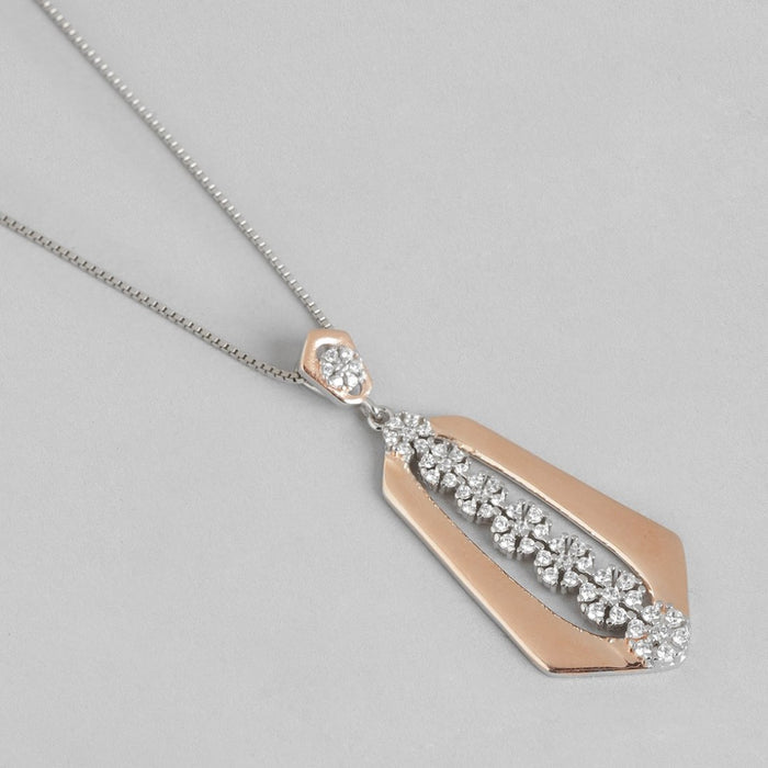 Dual Tone Floral CZ Blossom Abstract 925 Sterling Silver Pendant with Chain