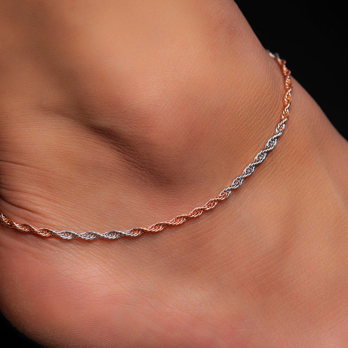 Dual Tone Helix 925 Sterling Silver Anklet