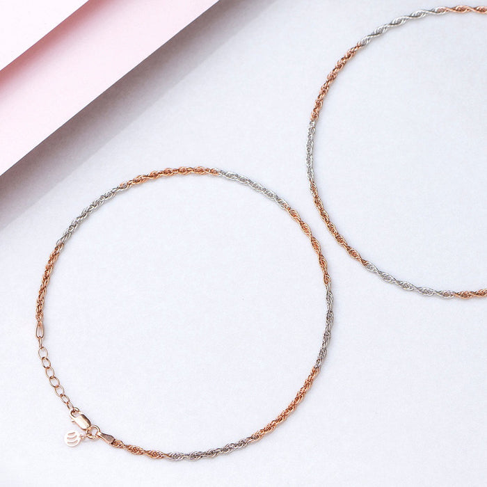 Dual Tone Helix 925 Sterling Silver Anklet