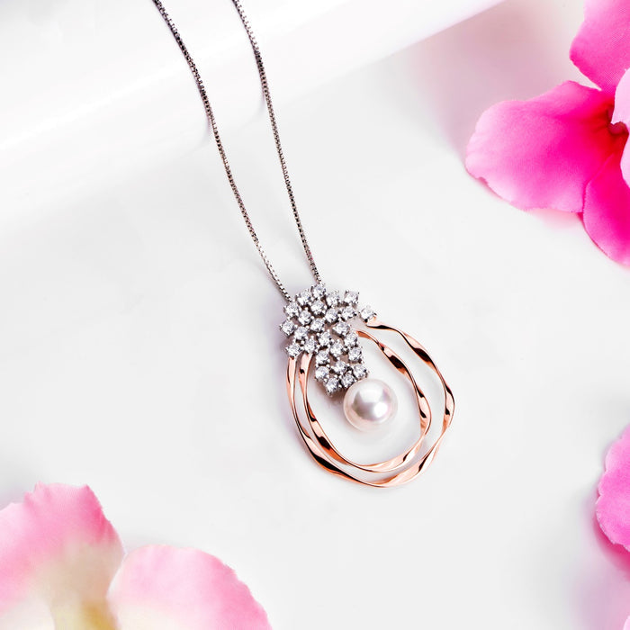 Dual Tone Pearl Abstract Radiance 925 Sterling Silver Pendant with Chain