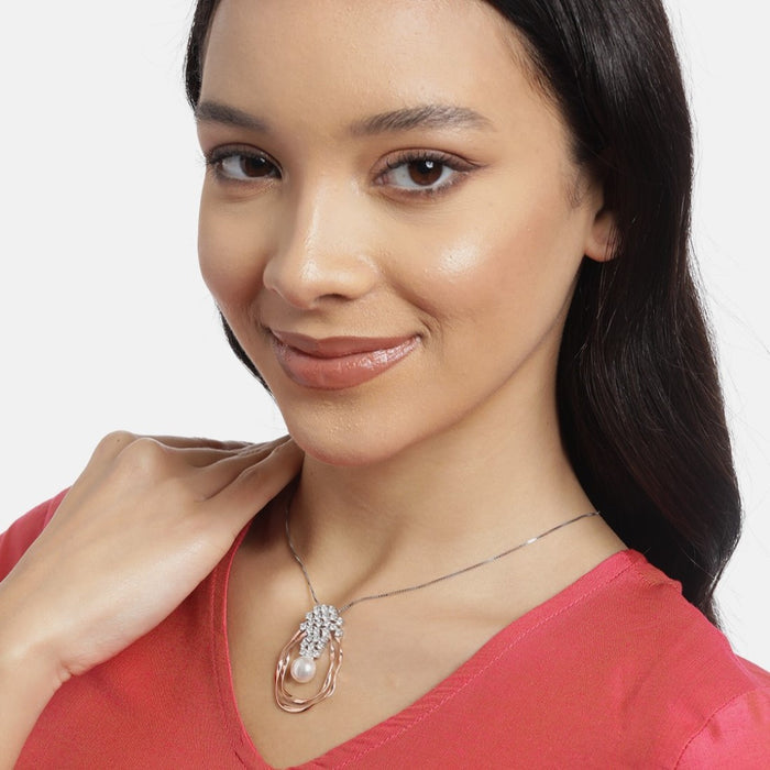 Dual Tone Pearl Abstract Radiance 925 Sterling Silver Pendant with Chain