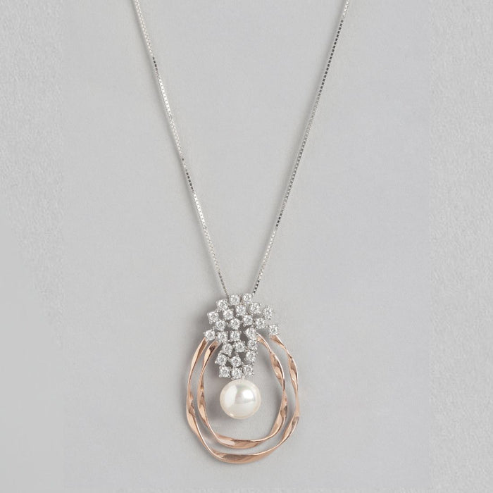 Dual Tone Pearl Abstract Radiance 925 Sterling Silver Pendant with Chain
