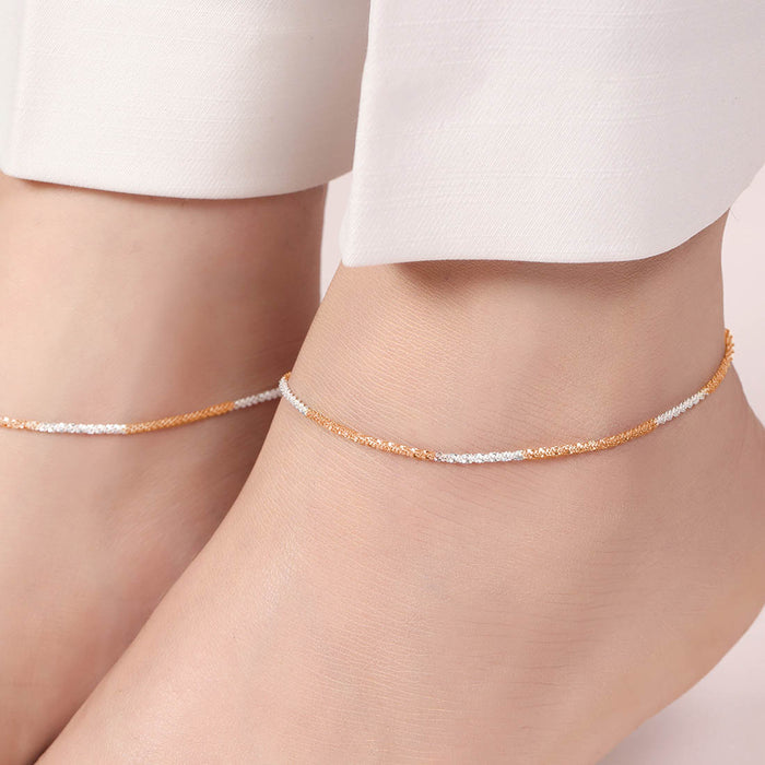Dual-Tone Weave Chain 925 Sterling Silver Anklet
