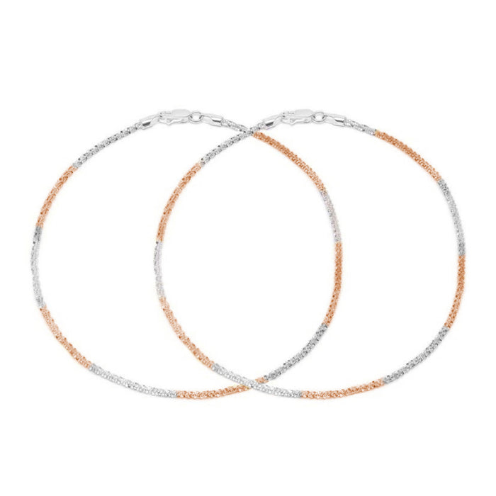 Dual-Tone Weave Chain 925 Sterling Silver Anklet