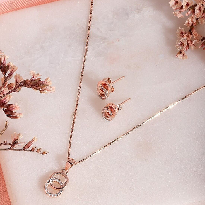 Duality in Rose Gold 925 Sterling Silver Jewelry Set with Twin Circles