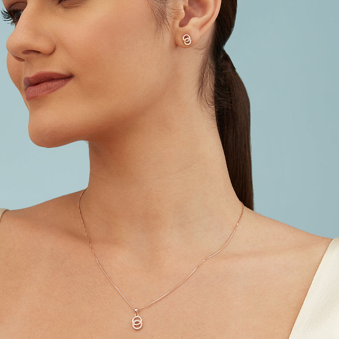 Duality in Rose Gold 925 Sterling Silver Jewelry Set with Twin Circles
