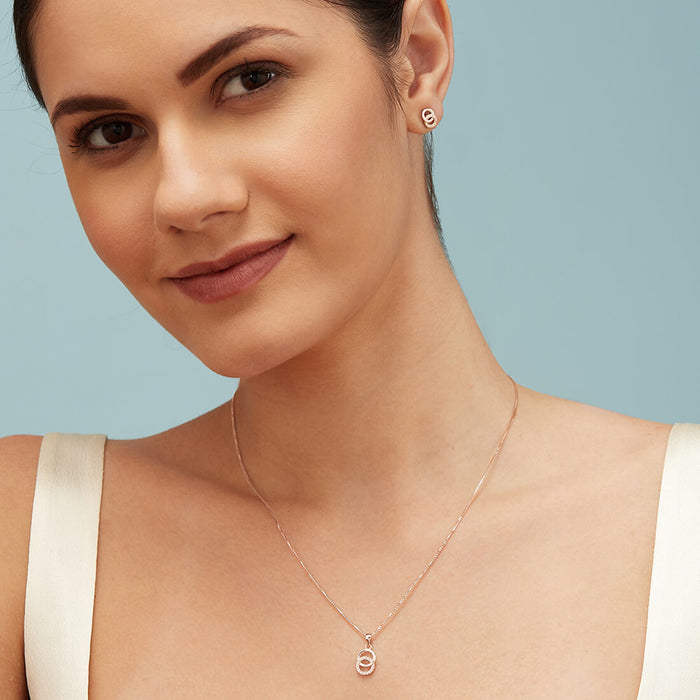 Duality in Rose Gold 925 Sterling Silver Jewelry Set with Twin Circles
