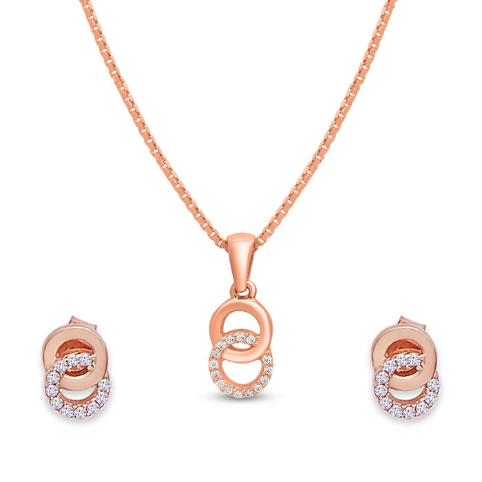 Duality in Rose Gold 925 Sterling Silver Jewelry Set with Twin Circles