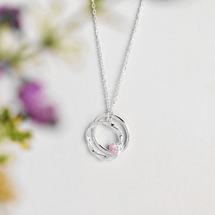 Duo Circle Pink CZ 925 Sterling Silver Necklace