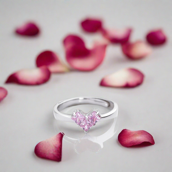 Dusty Pink Heart 925 Sterling Silver Ring for Women Gift Hamper