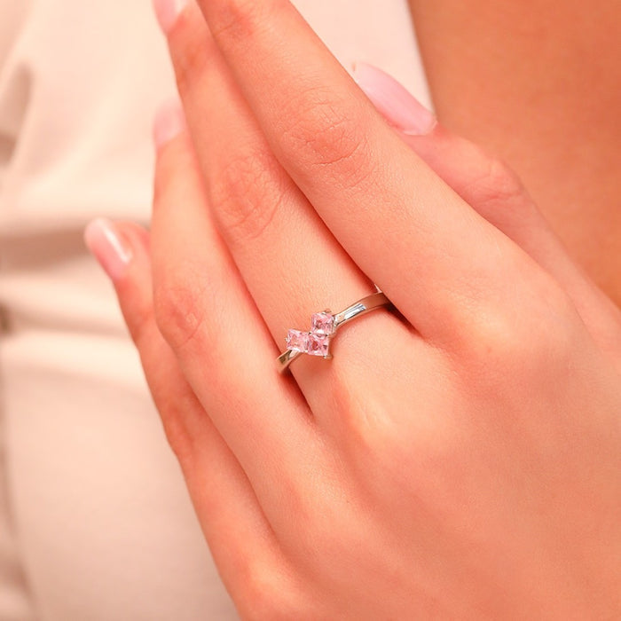 Dusty Pink Heart 925 Sterling Silver Ring for Women Gift Hamper