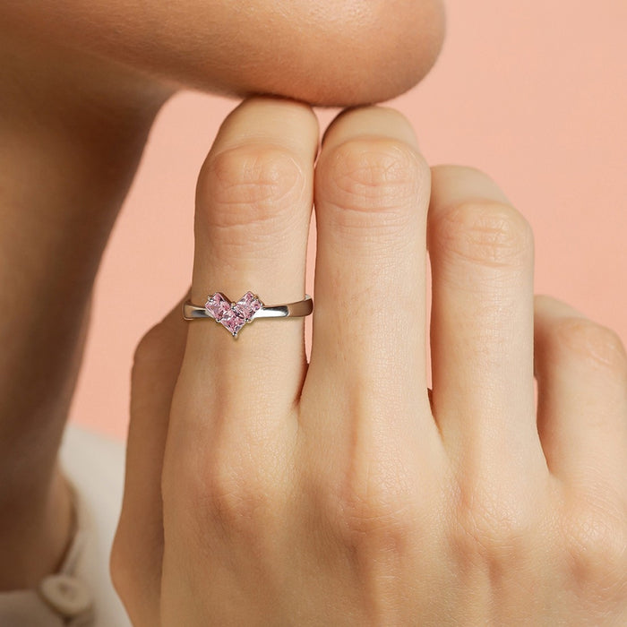 Dusty Pink Heart 925 Sterling Silver Ring for Women Gift Hamper