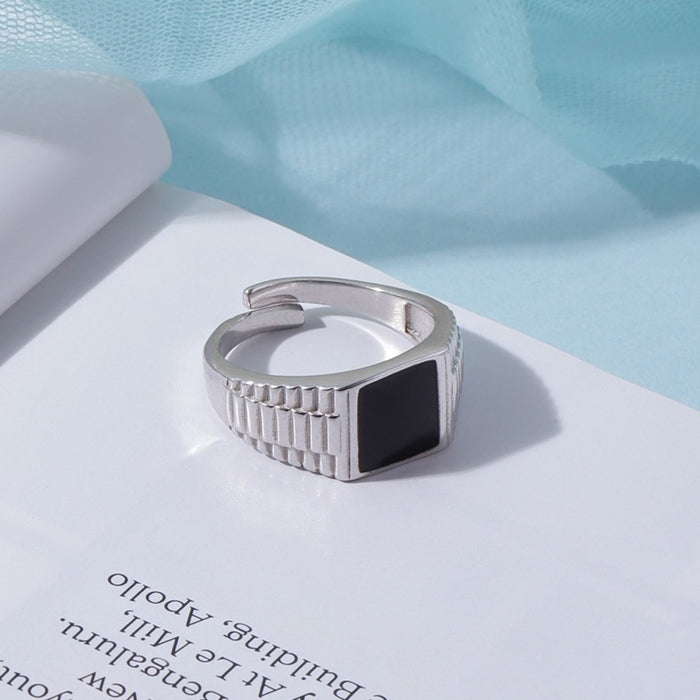 Dynamic Elegance Rhodium-Plated 925 Sterling Silver Ring for Him (Adjustable)