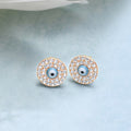 Edgy Evil Eye Cubic Zirconia Studs 925 Silver Earrings in Rose Gold