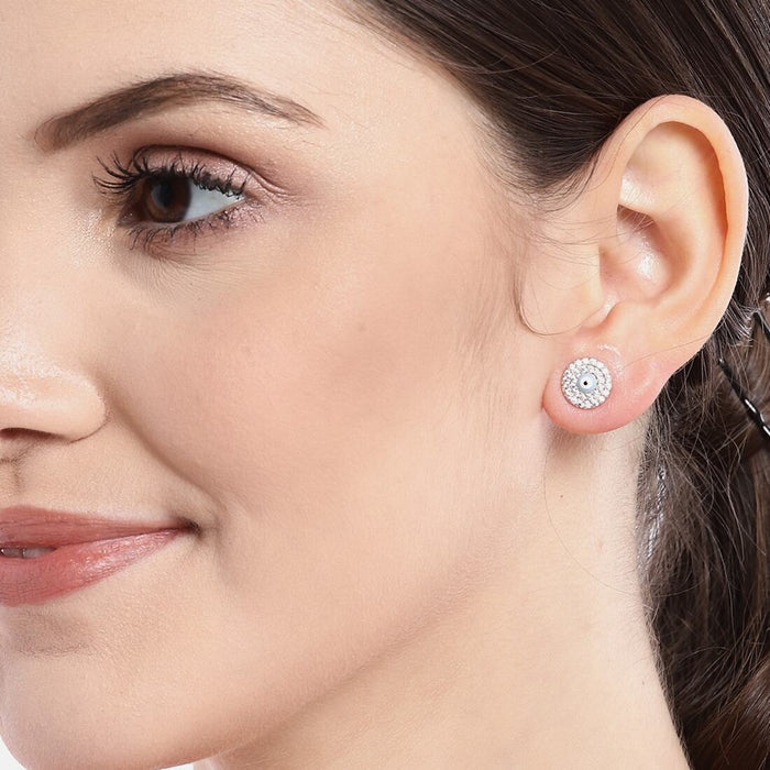 Edgy Evil Eye Cubic Zirconia Studs 925 Silver Earrings in Rose Gold