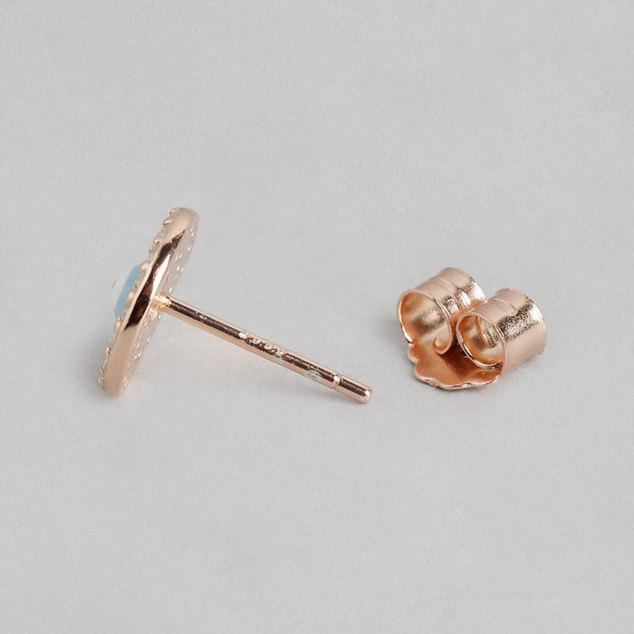 Edgy Evil Eye Cubic Zirconia Studs 925 Silver Earrings in Rose Gold