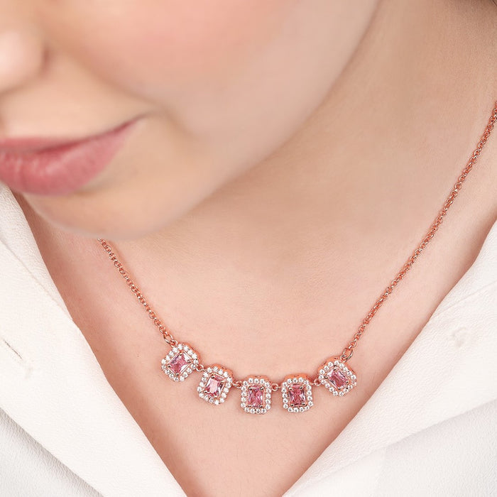 Elegance Rose Gold Plating Cubic Zirconia 925 Silver Sterling Necklace