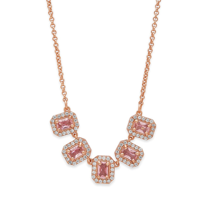 Elegance Rose Gold Plating Cubic Zirconia 925 Silver Sterling Necklace