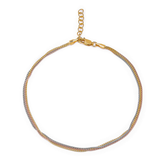 Elegance Tri-Tone Plated 925 Sterling Silver Chain Anklet