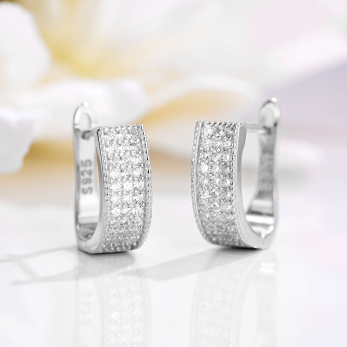 Elegant Abstract Rhodium Plated 925 Sterling Silver Hoop Earrings