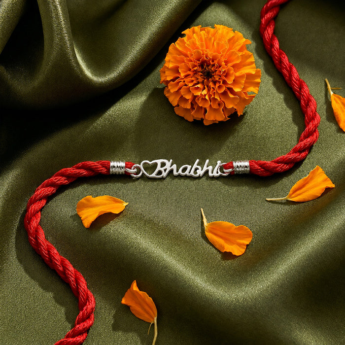 Elegant Bhabhi With Heart Charm Rhodium-Plated Thread Rakhi For Her