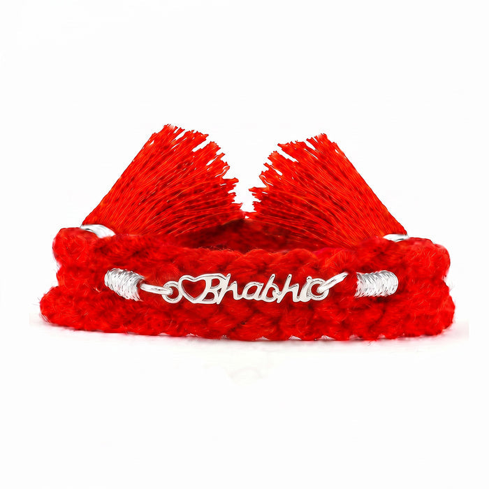 Elegant Bhabhi With Heart Charm Rhodium-Plated Thread Rakhi For Her