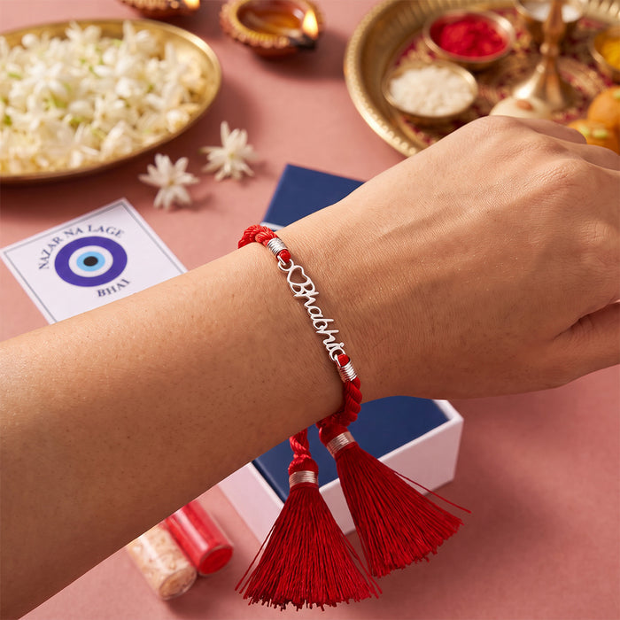 Elegant Bhabhi With Heart Charm Rhodium-Plated Thread Rakhi For Her