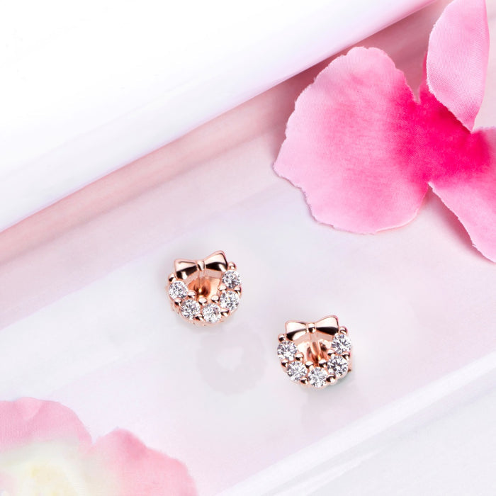 Elegant Bow Brilliance Rose Gold-Plated CZ 925 Sterling Silver Stud Earrings