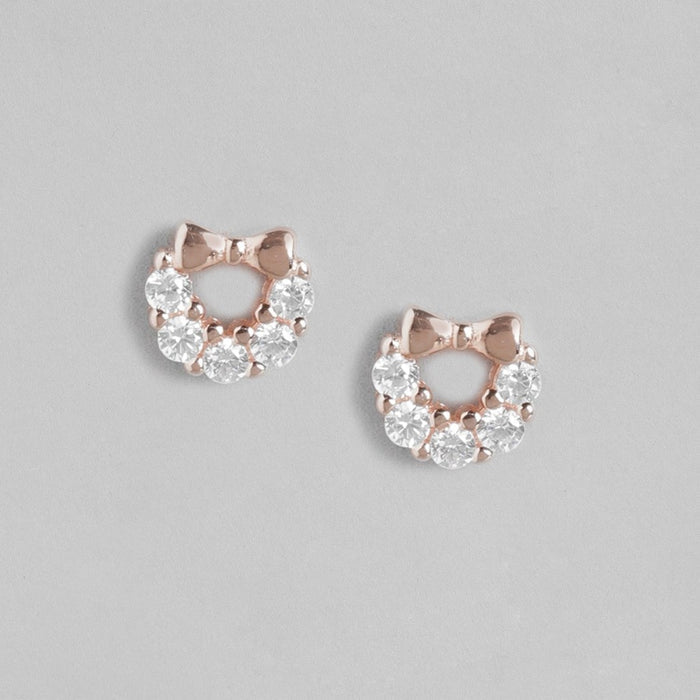 Elegant Bow Brilliance Rose Gold-Plated CZ 925 Sterling Silver Stud Earrings
