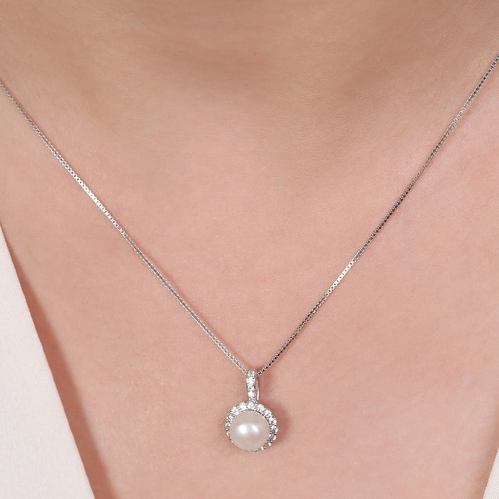 Elegant Circle Rhodium Plated 925 Sterling Silver Pendant