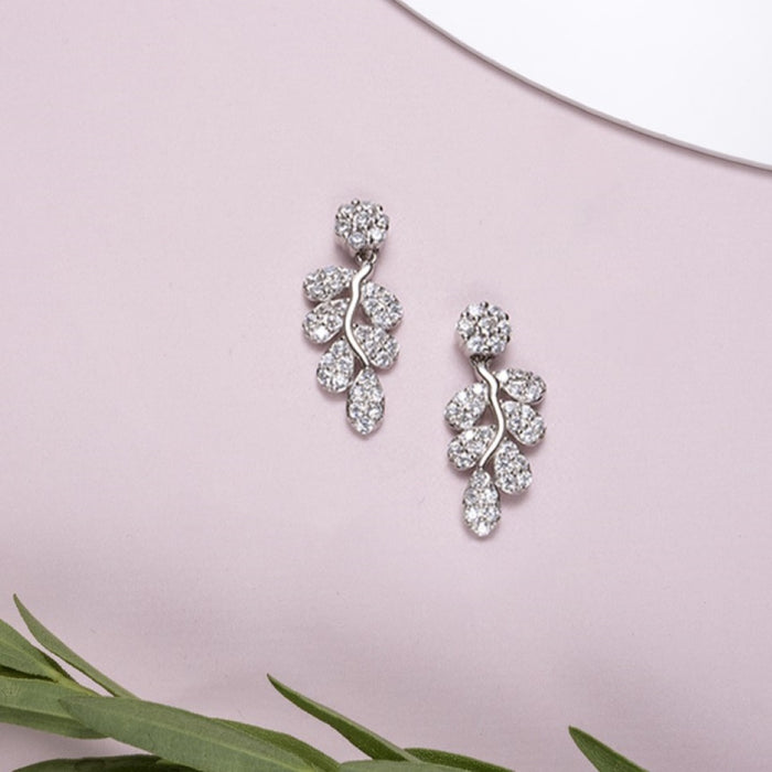 Elegant CZ Leaf 925 Silver Earrings