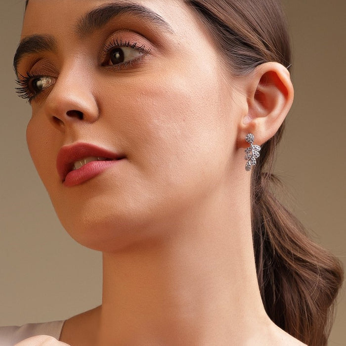 Elegant CZ Leaf 925 Silver Earrings