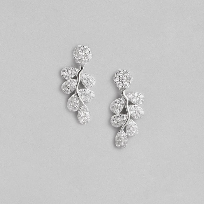 Elegant CZ Leaf 925 Silver Earrings