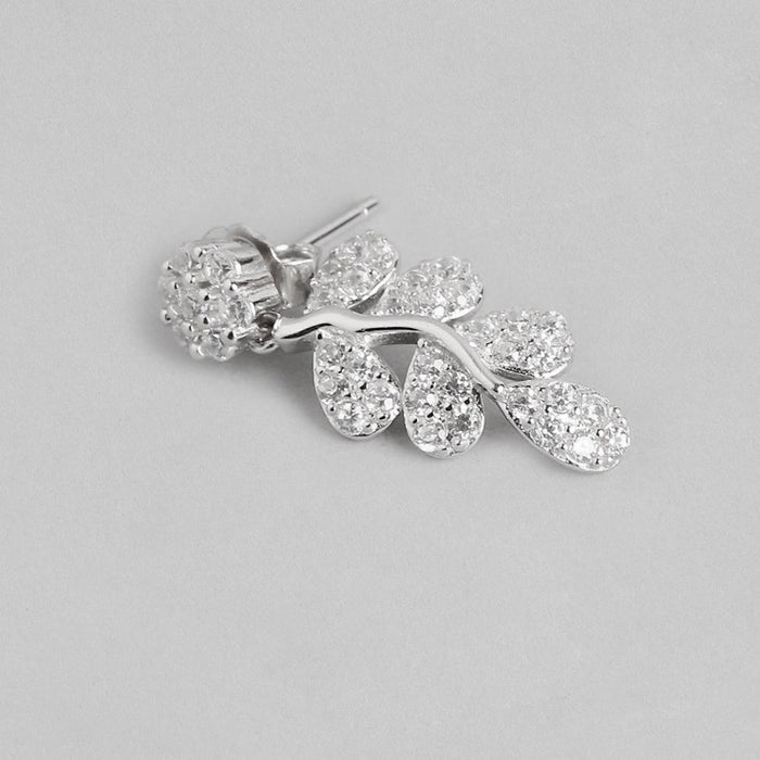 Elegant CZ Leaf 925 Silver Earrings