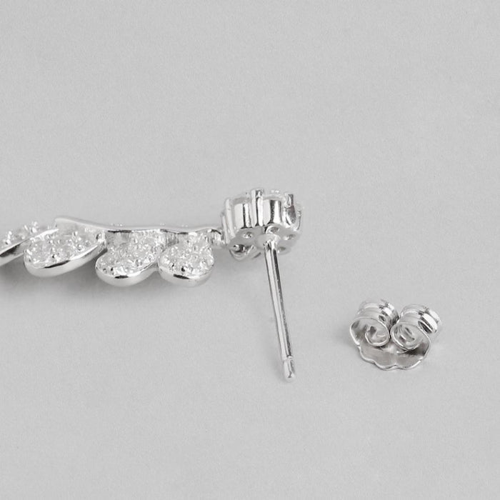Elegant CZ Leaf 925 Silver Earrings