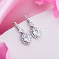 Elegant CZ Rhodium-Plated 925 Sterling Silver Set Drop Earrings